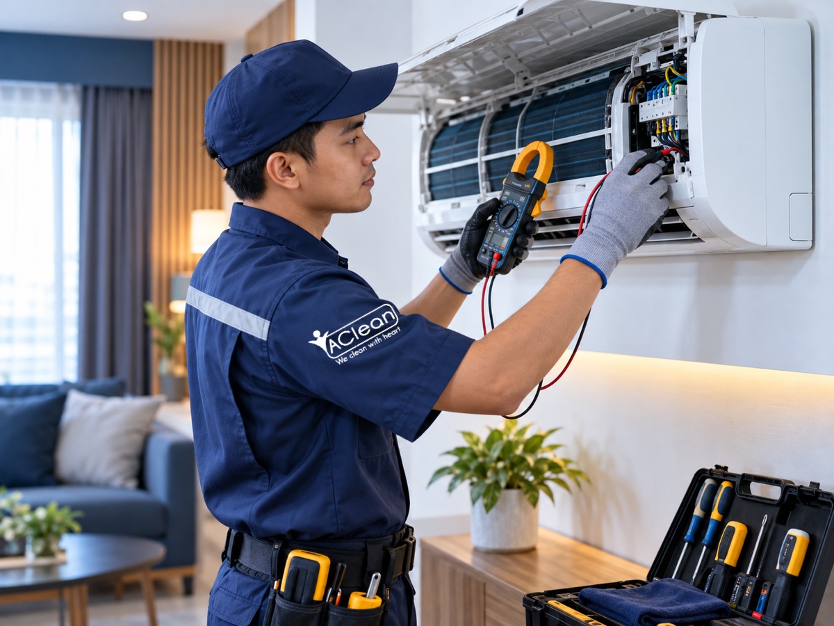 Service dan diagnosa perbaikan AC oleh teknisi AClean